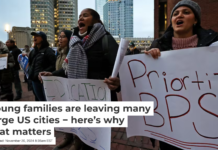 Parents and educators rally at Boston City Hall demanding urgent action to improve the city’s public schools. Barry Chin/The Boston Globe via Getty Images